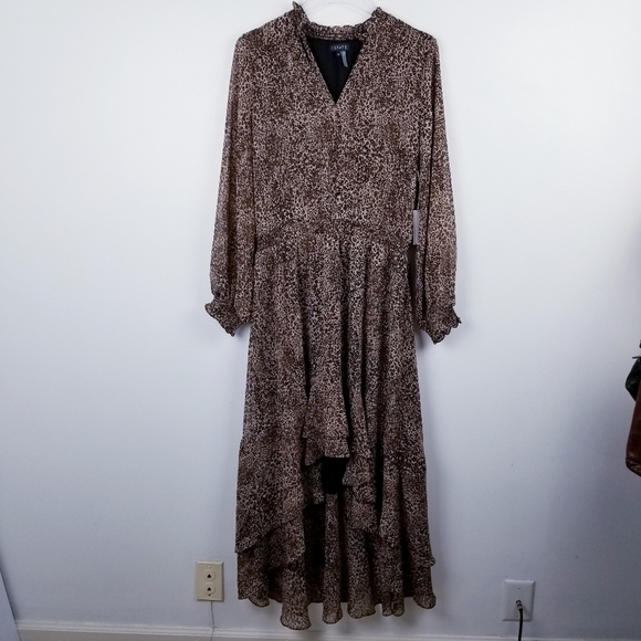 1. STATE Leopard Print Ruffled Smock Waist Midi Evening Dress NWT Medium - Picture 3 of 11
